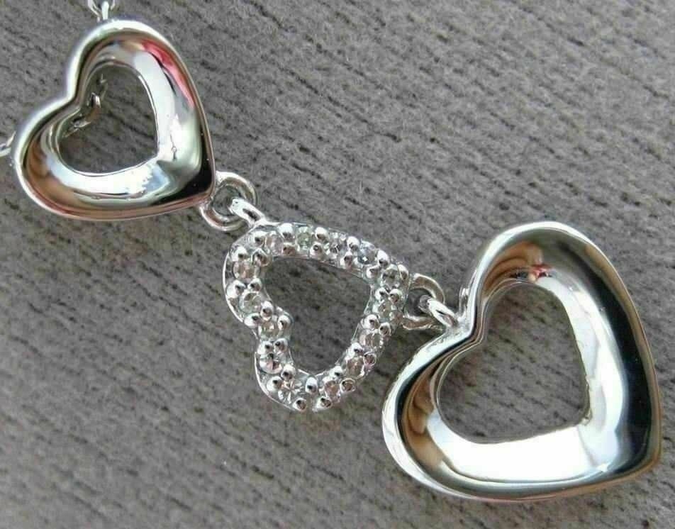 ESTATE .06CT DIAMOND 14KT WHITE GOLD 3D OPEN TRIPLE HEART FLOATING LOVE PENDANT