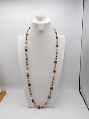 B858-VINTAGE NECKLACE~EARTHY COLORS~34″~LIGHT WEIGHT~BEADED~NO CLASP