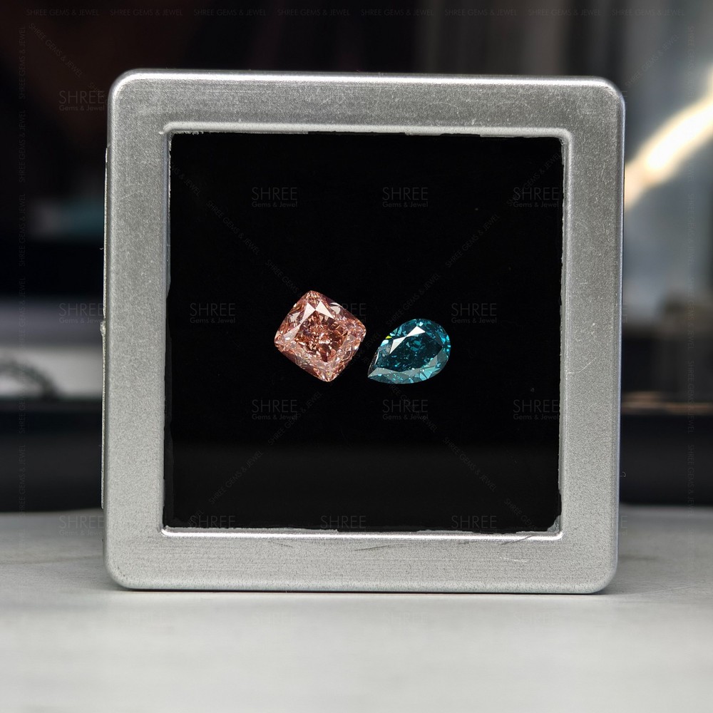 5.25 TCW (Approx) Fancy Vivid Pink Cushion & Blue Pear Diamond Layout -IGI Certi