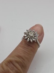 Antique 14K white gold diamond art deco flower ring