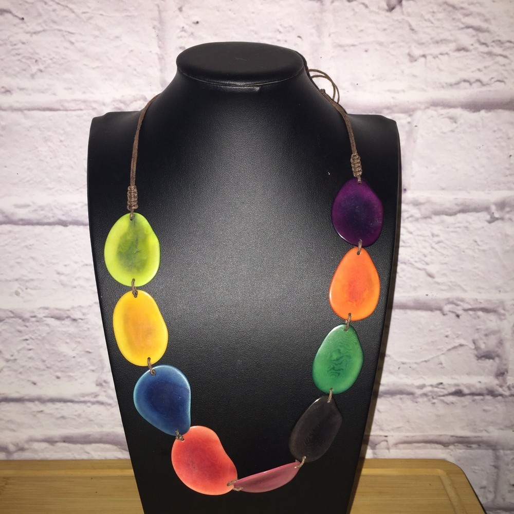Colorful Acrylic Statement Necklace Artisan Bohemian Style