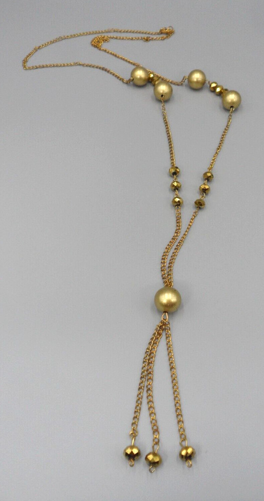 Vintage Beaded Necklace Chain Tassel Station 41″ Long Sautoir Granny Core 1970s