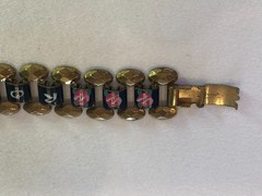 Vintage Handpainted Enamel Floral Rose Bowl Chain Bracelet 6.5 in