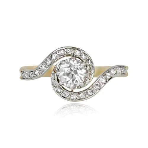 Art Deco Style Round Lab Created Diamond 14K Yellow Gold FN Wedding Swirl Ring