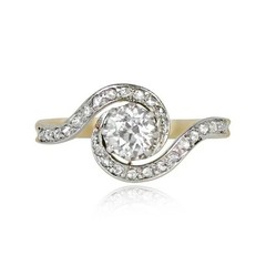 Art Deco Style Round Lab Created Diamond 14K Yellow Gold FN Wedding Swirl Ring