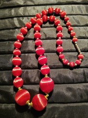 Vintage Lot 5 Silk Satin Necklace Retro Red Black Graduated Bead (B-5)