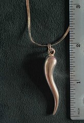 Sterling Silver 925 2” Italian Horn Pendant & 18” Flat Snake Chain Necklace