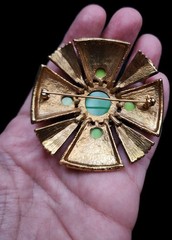 HUGE Vintage Green Lucite Textured Brutalist Medallion MCM Brooch
