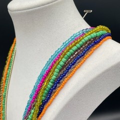 Vintage Multi-Strand Seed Bead Chain Charm Necklace Bohemian Hippie Jewelry