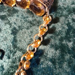 Filigree cone topaz glass necklace, filigree open work, 15 inch, beautiful