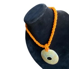 Vintage Orange Bead Necklace Mother Of Pearl Shell Spiral Pendant Tribal