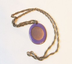 Enamel on Copper Pendant on 24 Inch Silver Tone Chain Necklace