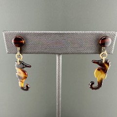Vintage GF Seahorse Earrings Brown Beige Translucent Light Weight Screw Back