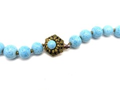 Vintage Miriam Haskell Turquoise Glass Bead Necklace Filigree Signed 24 in 9 mm
