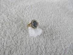 GORGEOUS~~[ 14k Yellow Gold GF ] Espo Dark Blue Sapphire Ring +CZS~~SIZE 5.25