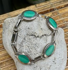 🎥 8″ Mint Green Real Malachite 49 gr Bracelet Sterling Box Clasp Vtg Mexico
