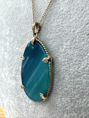 Gorgeous statement turqouise polished rock crystal teal necklace gold tone chain