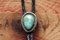 Vintage Native American Sterling Silver Turquoise Bolo Tie