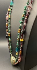 Vintage Amber Garnet Malachite Pearl Crystal Lamp Works Bead Necklace Orig $150