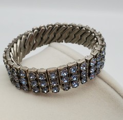 Vintage Light Blue Rhinestone Expandable Silver Tone Metal Bracelet, c. 1950’s