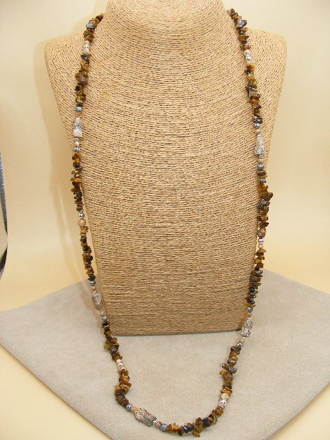 Carolyn Pollack / Relios ~ Sterling Silver, Tigers Eye & Jasper Beaded Necklace