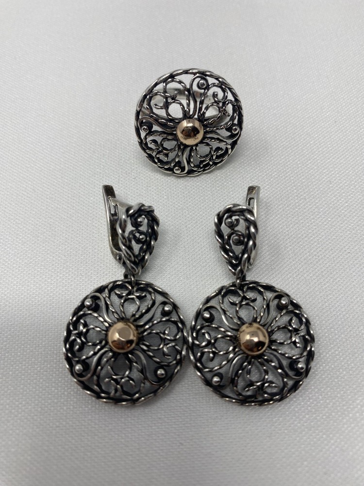 Vintage USSR 585 14k Gold & 875 Fine Silver Jewelry Set Ring & Earrings Video