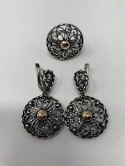 Vintage USSR 585 14k Gold & 875 Fine Silver Jewelry Set Ring & Earrings Video
