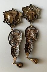 Vintage Grape Clips Earrings By Banana Bob Brass Alloy Enamel Crystals Dangling