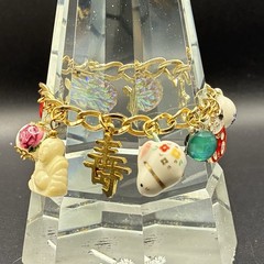 Vintage Custom Charm Bracelet + Vtg Charms: Faux Opal, Fish, Lucky Cat, MORE