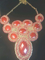 Vintage ZAD Necklace Bold Red Beads Gold Tone Boho Adjustable Signed 11-12 in