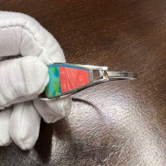 Vintage Alpaca Mexico Bangle Bracelet Multi Color Enamel Silver Tone 7.2 in
