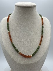 Vtg Jade Carnelian Gold Filled Beads Necklace Choker. 17” long. See pics.