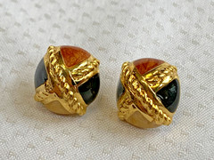 Vtg Costume Jewelry Lot Enamel Tiger’s Eye Faux Amber / Onyx / Gemstones