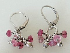 Vintage Sterling Silver 2.4g Tiny Balls Faceted Quartz Cluster Dangle Earrings