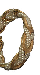 Ciner Bracelet Braid Gold Tone Faux Pearl Link Signed Mid Century Mark Vintage