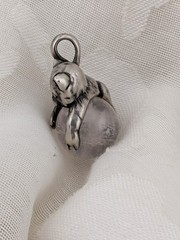Vintage Sterling Silver Cat Rose Quartz Orb Ball Pendant 1″