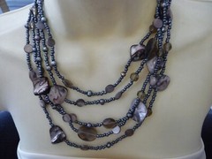 LIA SOPHIA 5 STRANDS GRAY SEED BEADS w CRYSTALS & ABALONE NECKLACE #23/18A
