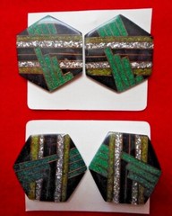 VINTAGE Art Deco Design, HEXAGON SHAPE, Glitter CLIP Earrings from France