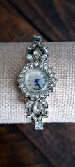 VTG Silver Tone Rhinestone Cocktail Wrist Watch Bracelet NIB