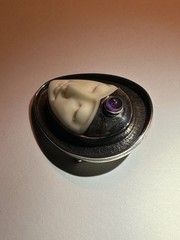 925 Sterling Silver Teardrop Cameo Face Amethyst Bone Cabochon Brooch Pin 2 Inch
