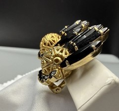 Juliana D&E Clip On Earrings Black Gold Filigree Navette VTG Book Piece Ref 5747
