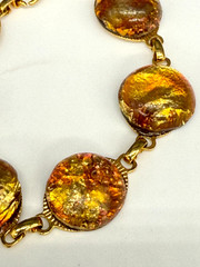 Vintage Bracelet Foil Acrylic Resin Cabochons Gold Tone 7.25 Inches