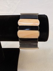Vintage Cream And Black Metal Bracelet Wide Bangle Y2k Scalloped Edge Evening