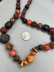 Vintage wood, plastic and gold tone shades of browns beaded Necklace 23″