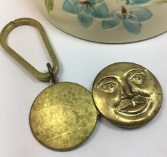 Vintage Brass Moon Face Locket Keychain – 1970s Celestial Charm