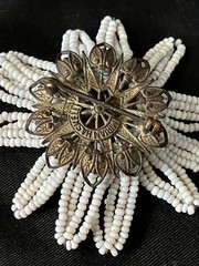 Vintage Miriam Haskell Daisy Brooch Retro Flower Power Wired Glass Seed Bead Pin