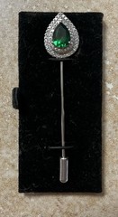 Lab Created Green Quartz and Simulated Diamond 3.10 ctw Brooch in Silvertone