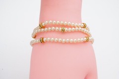 Vintage Bracelet Gold Tone Faux Pearl Rhinestone 7.25″