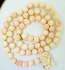Genuine Natural Vintage Coral and 14K Gold necklace, 33in.