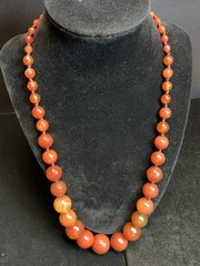 Vintage Graduated Faceted Carnelian Agate Necklace Hand Knotted 24in